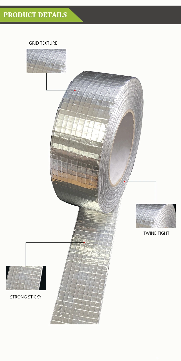 Reinforced HVAC Alu Adhesive 5X5 Fiberglass Fireproof Glass Fiber Aluminum Foil Tape