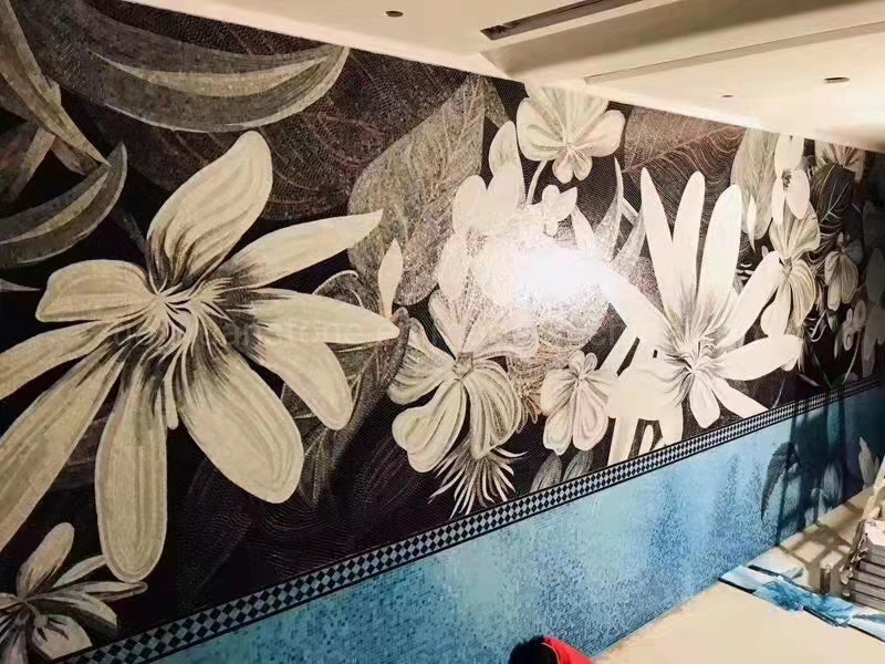 Hand Made Feather Pattern/Mural Design Art Glass Mosaic Wall for Bathroom