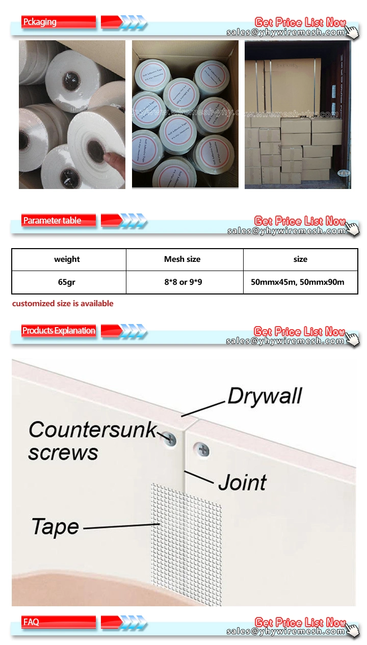 Plasterboard Joint Waterproof Self Adhesive Fiberglass Woven Wire Mesh Tape