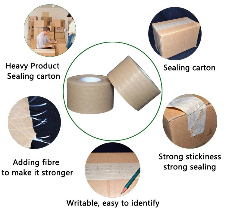 Custom Printing Water Activated Fiber Reinforced Kraft Paper Tape for Packaging