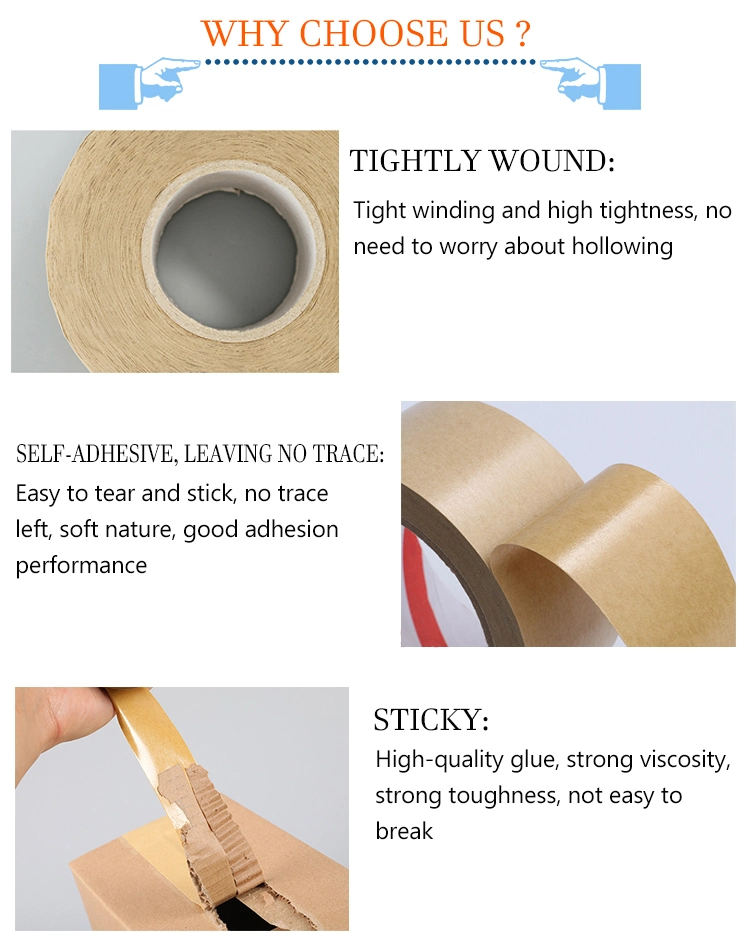 Custom Printing Water Activated Fiber Reinforced Kraft Paper Tape for Packaging