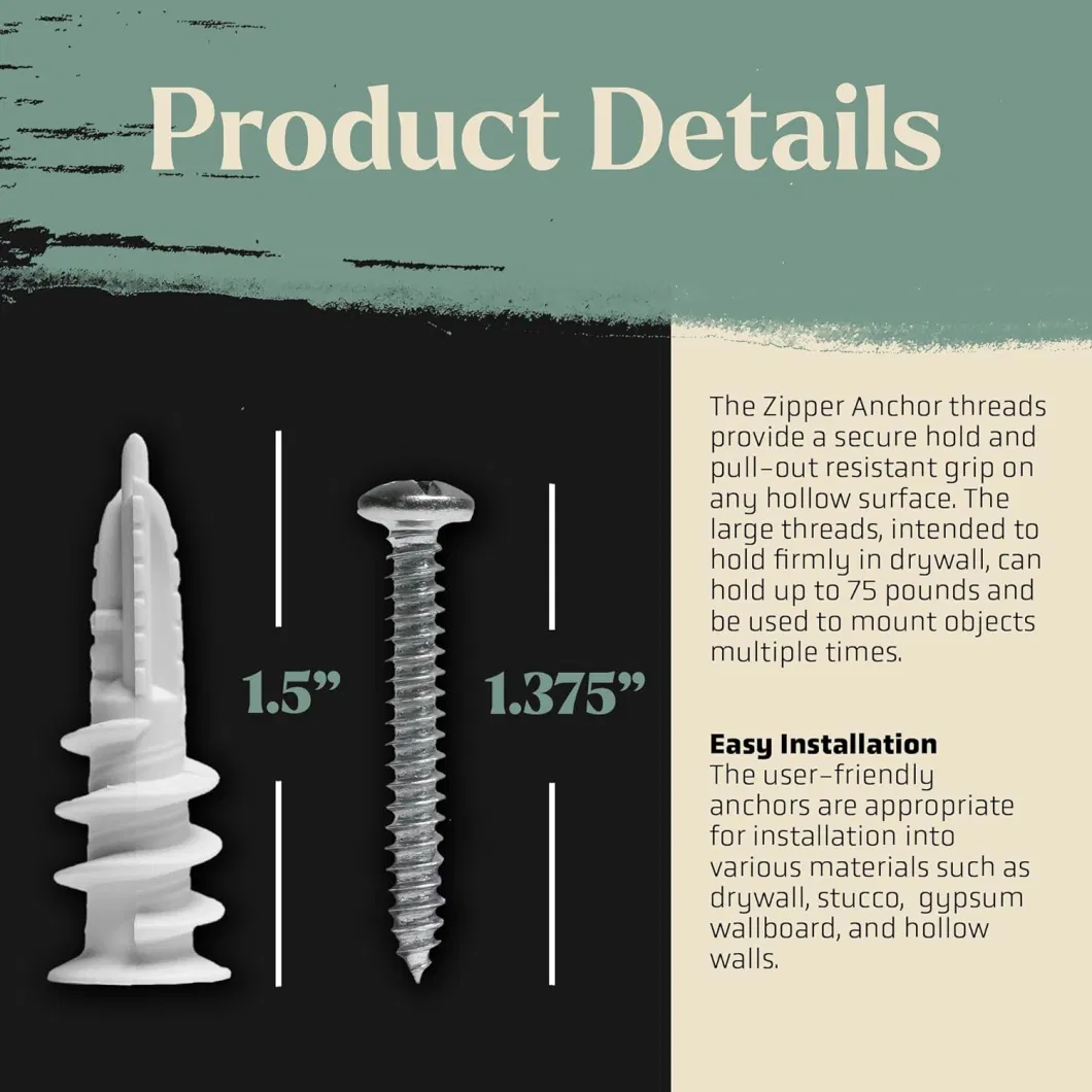 Premium Splitting Nylon 66 Self-Drilling Drywall Anchors and Screws Kit