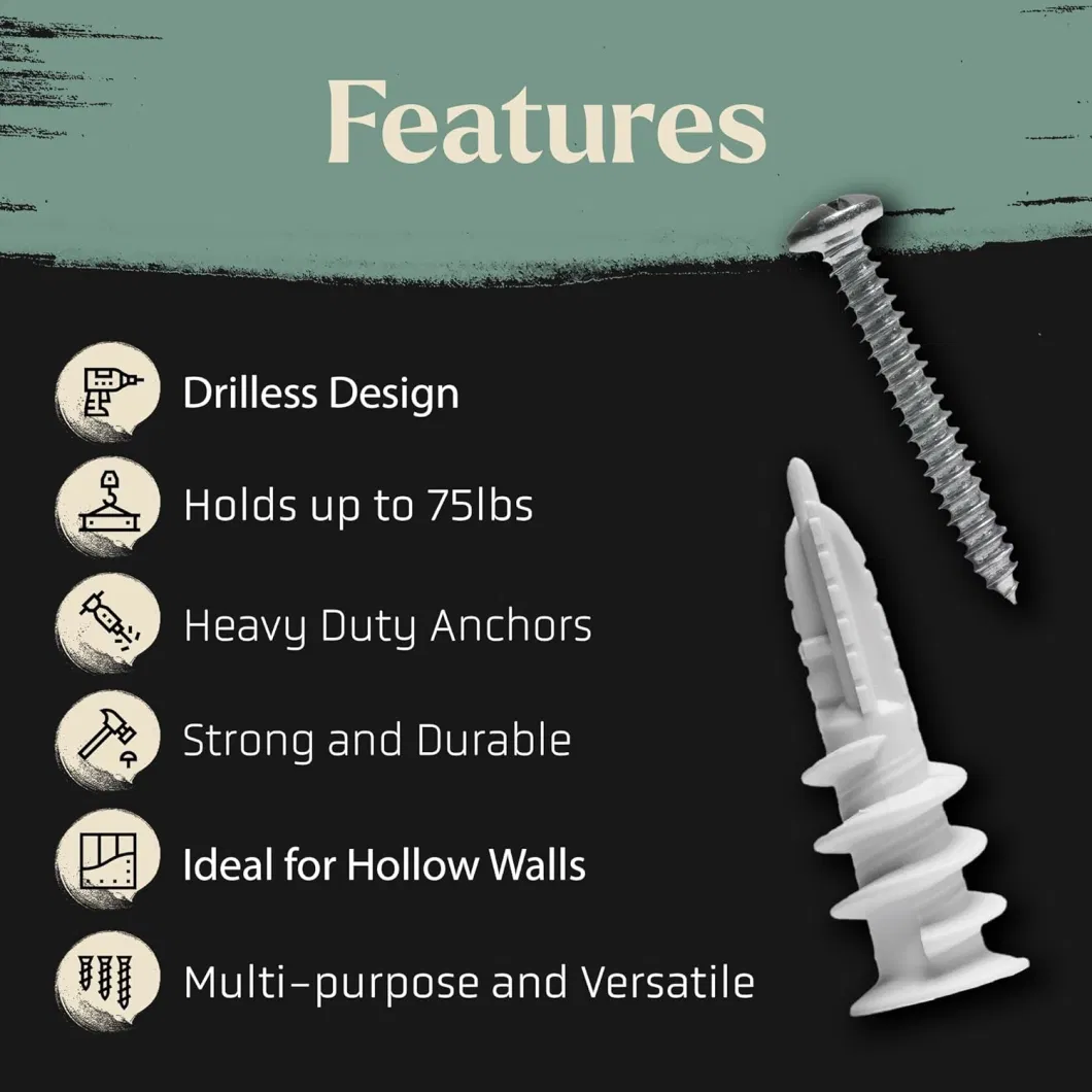 Premium Splitting Nylon 66 Self-Drilling Drywall Anchors and Screws Kit