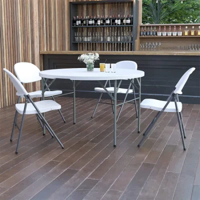 Outdoor 48 Inch Fold in Half White Plastic Round Folding Table for Banquet