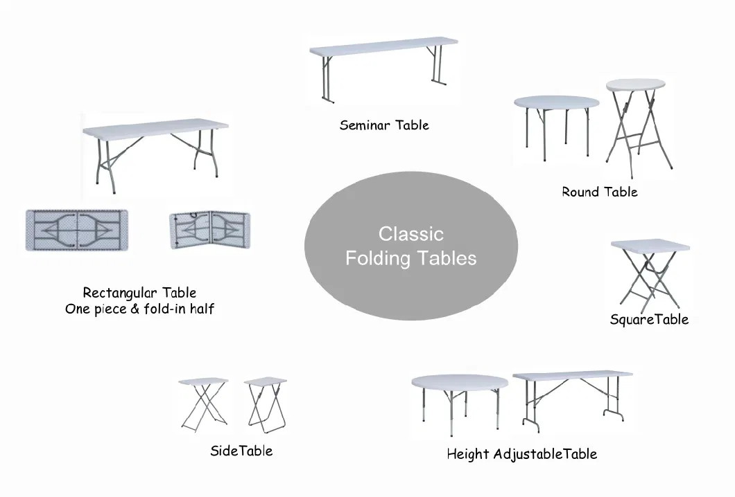 Outdoor Dining Picnic Party Design Beer Pong HDPE Plastic 8FT Rectangular Folding Tables for Event