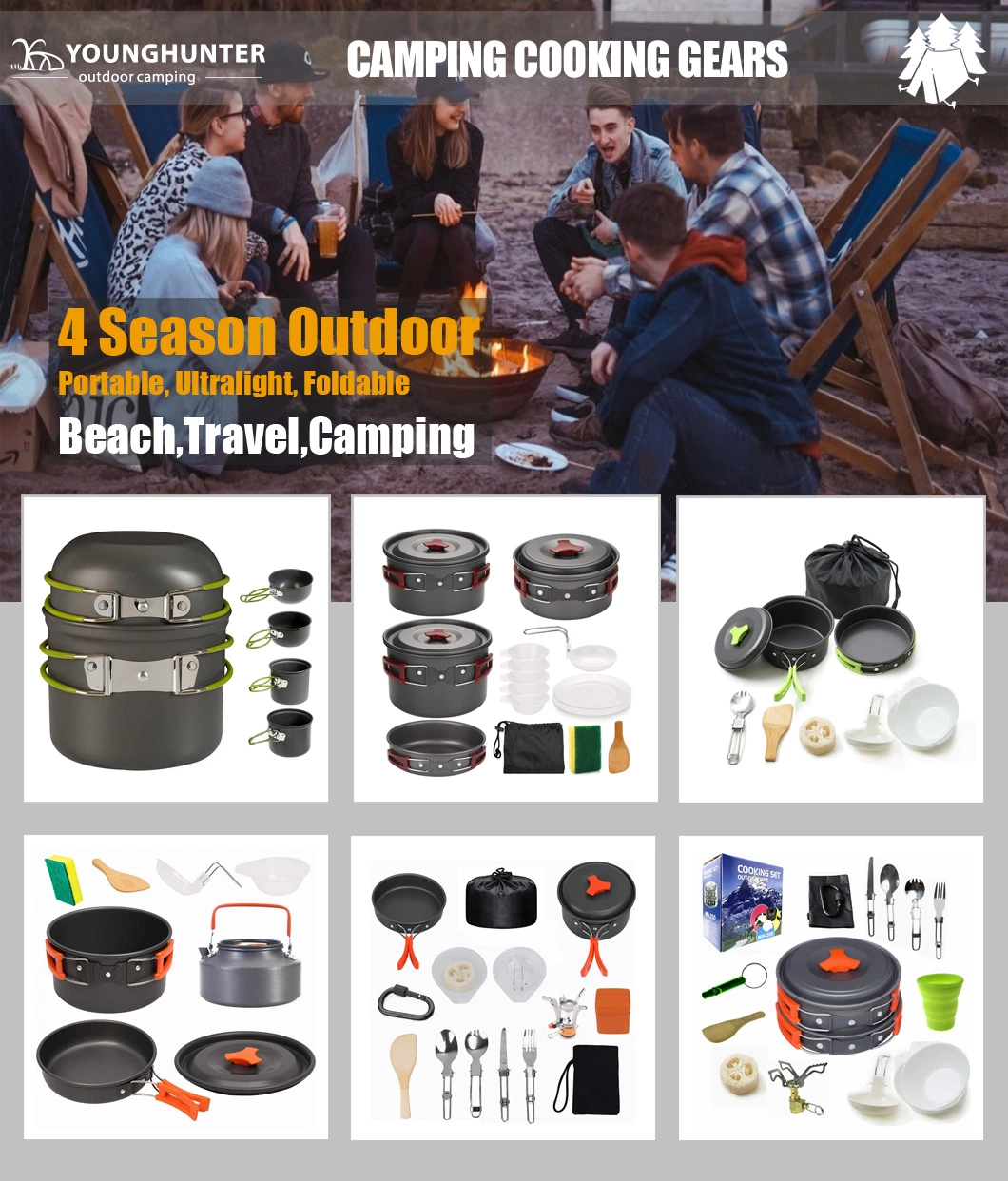 New Arrived High Quality Camping Cookware Mess Kit for Backpacking Gear for Outdoor Camping