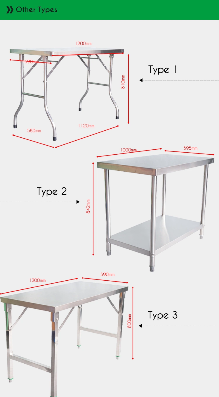 Food Grade 304 Stainless Folding Steel Ss Table for Restaurant Work