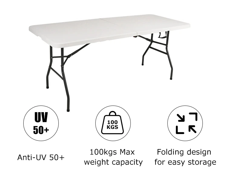 6FT 8FT White Outdoor Rectangular Garden Plastic Folding Table