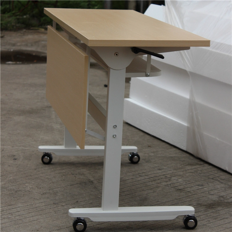 Simple Office Metal Movable Work Table Folding Wooden Lecture Folding Collapsible Flip up Top Training Room School College Study Table with Castors