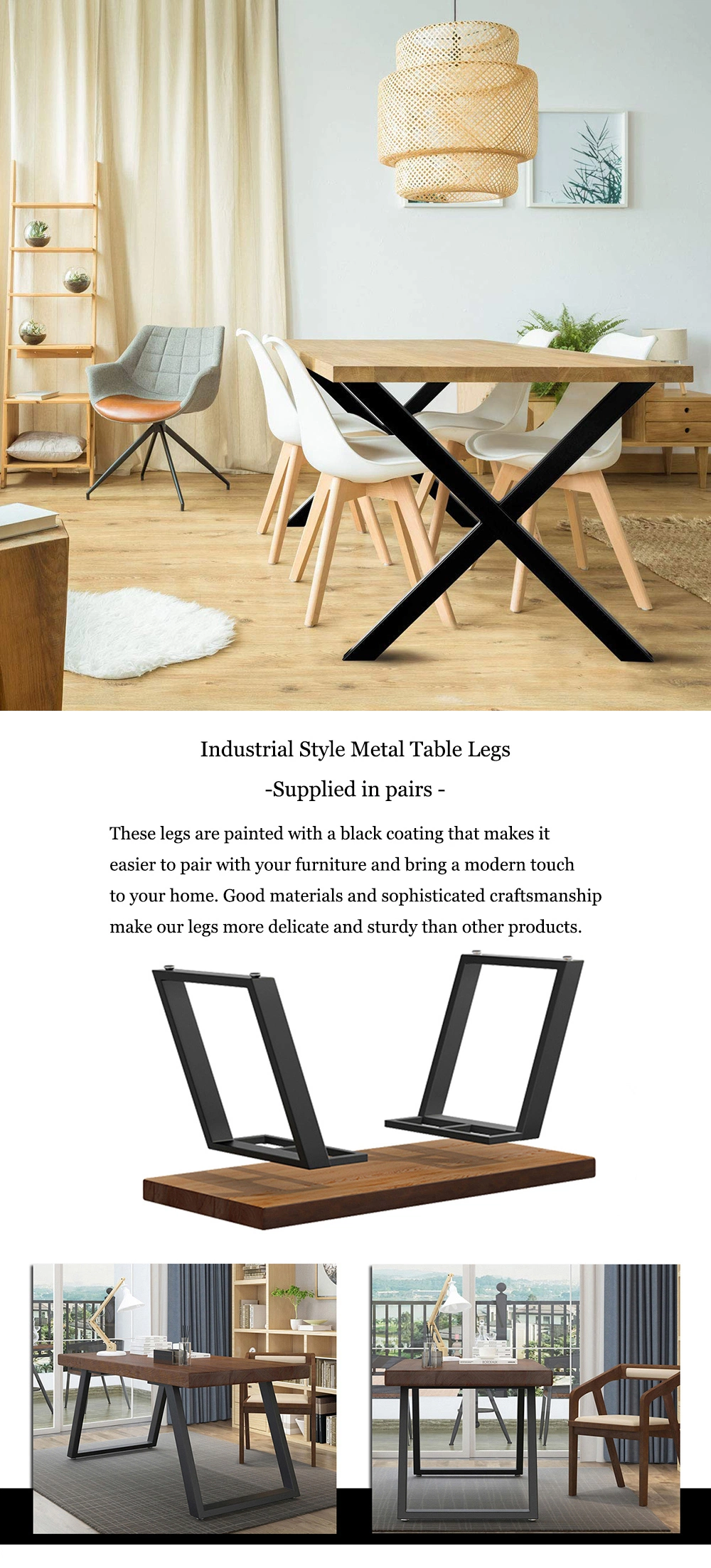 Foldable Adjustable Dinner Table Desk Single Layer Metal Frame Folding Table Legs