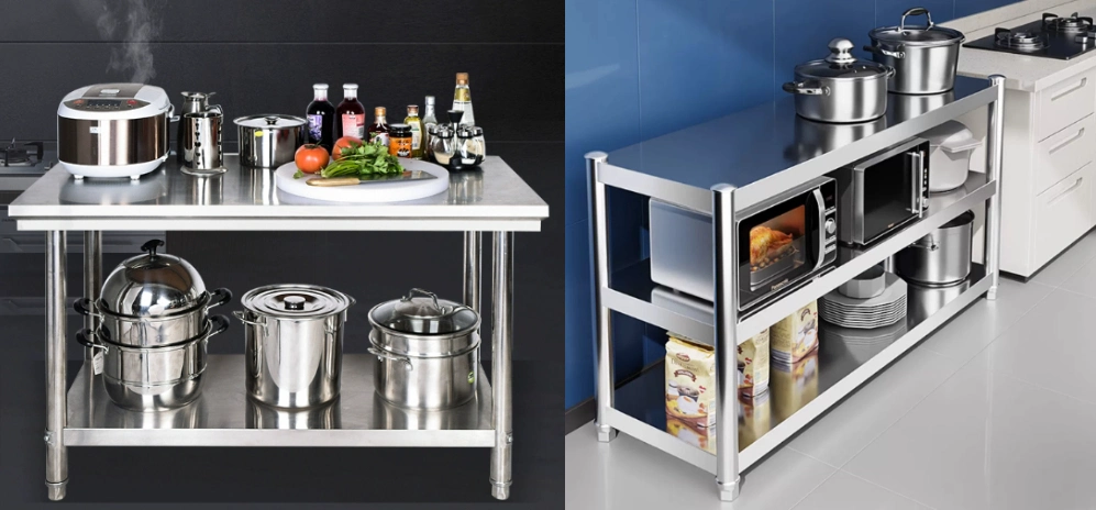 Double Layers Stainless Steel Folding Work Table with Under Shelf for Kitchen