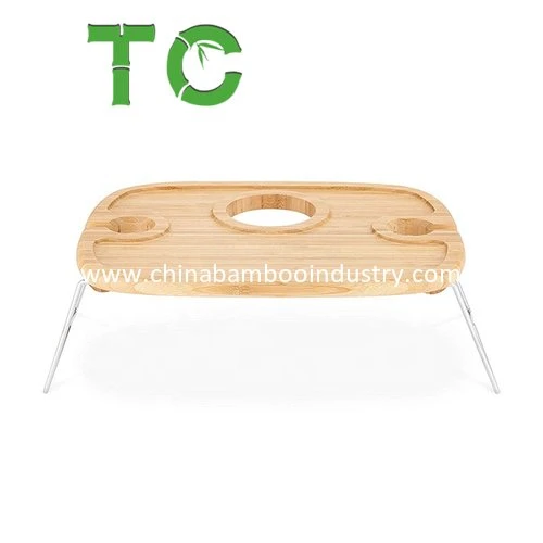 Hotselling Bamboo Picnic Wine Table Foldable Picnic Wine and Snack Table Outdoor Food Serving Tray with Folding Legs