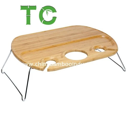 Hotselling Bamboo Picnic Wine Table Foldable Picnic Wine and Snack Table Outdoor Food Serving Tray with Folding Legs