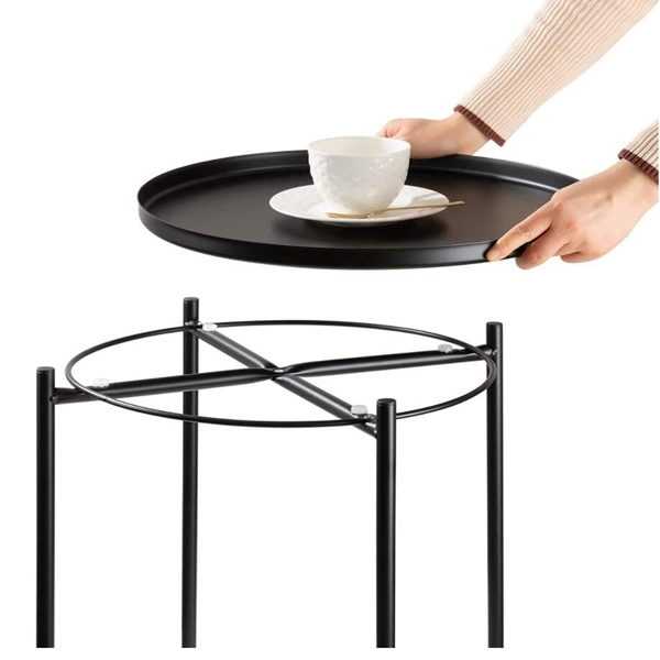 Round Folding Side Table Small Tray Metal End Table Outdoor or Indoor