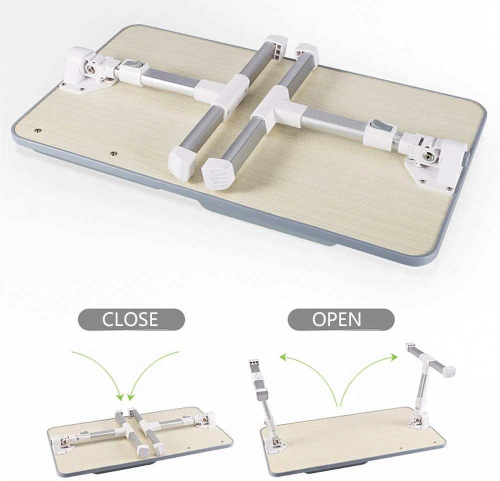 Adjustable Laptop Desk with Fan, Laptop Stand Bed Tray Table, Portable Standing Bed Desk with Foldable Leg, Notebook Standing Breakfast Reading Desk