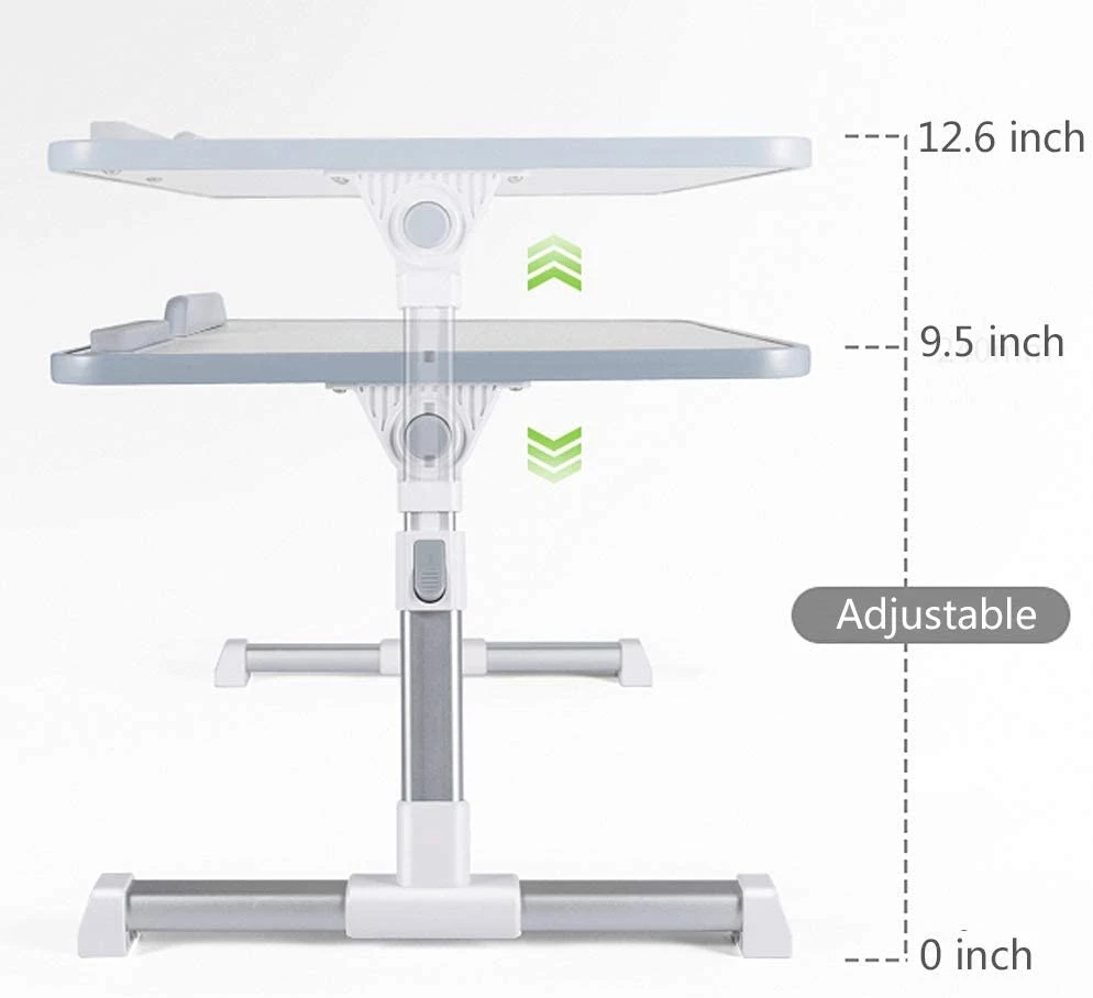 Adjustable Laptop Desk with Fan, Laptop Stand Bed Tray Table, Portable Standing Bed Desk with Foldable Leg, Notebook Standing Breakfast Reading Desk