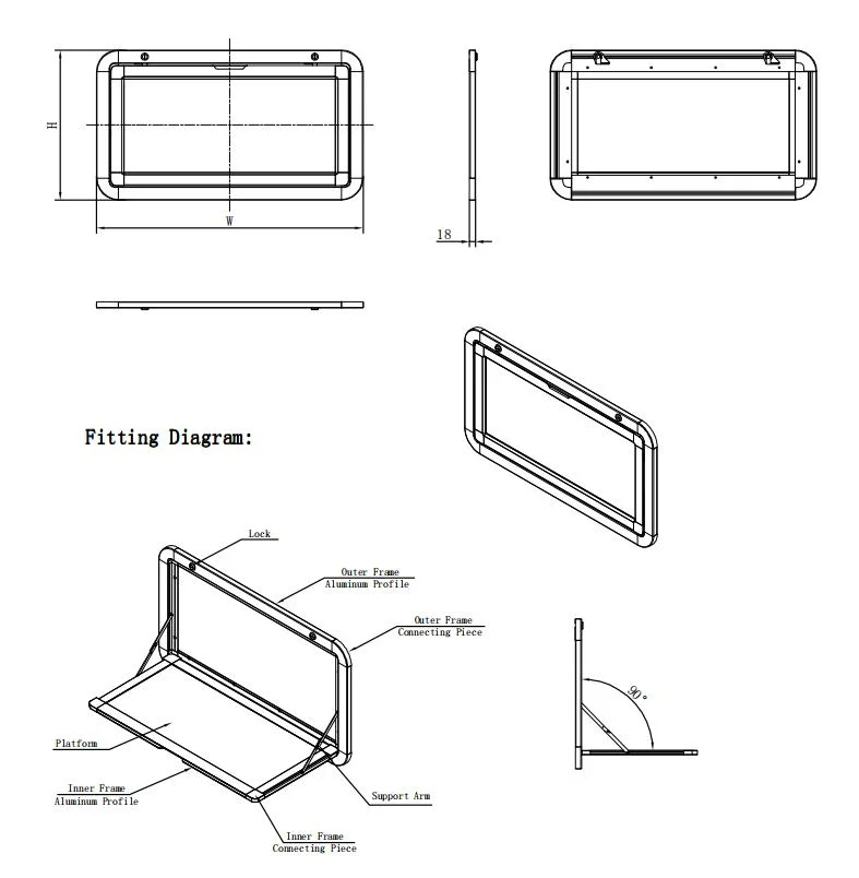 Aluminum Folding Camping Picnic Table Outdoor External Side Hanging RV Dinette Table Campervan Dining Table with Locks