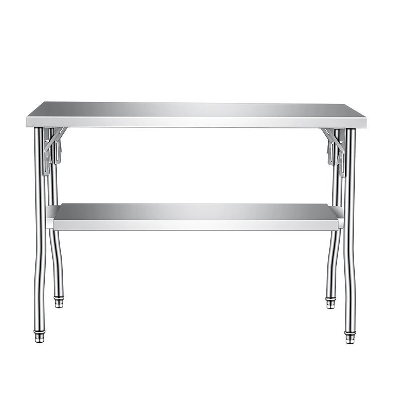 Hot Selling Commercial Kitchen Stainless Steel Folding Workbench Fast Food Equipment Two Tier Stainless Work Table