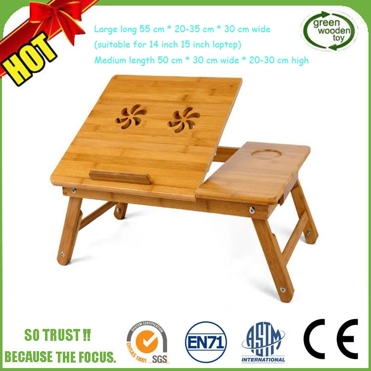 Bamboo Foldable Food Table Laptop Adjustable Bed Tray for Breakfast with Leg and Phone Holder