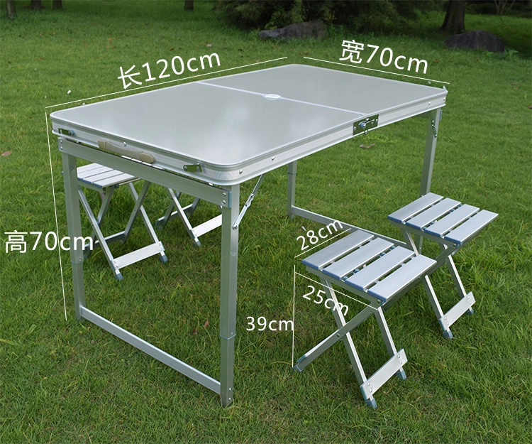 Aluminum Folding Picnic Table with 4 Benches 4 Person Adjustable Height Portable Camping Table and Chairs Set