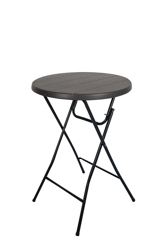 80cm Bistro Patio Garden Black Wood Grain Plastic Folding Round Cocktail Table