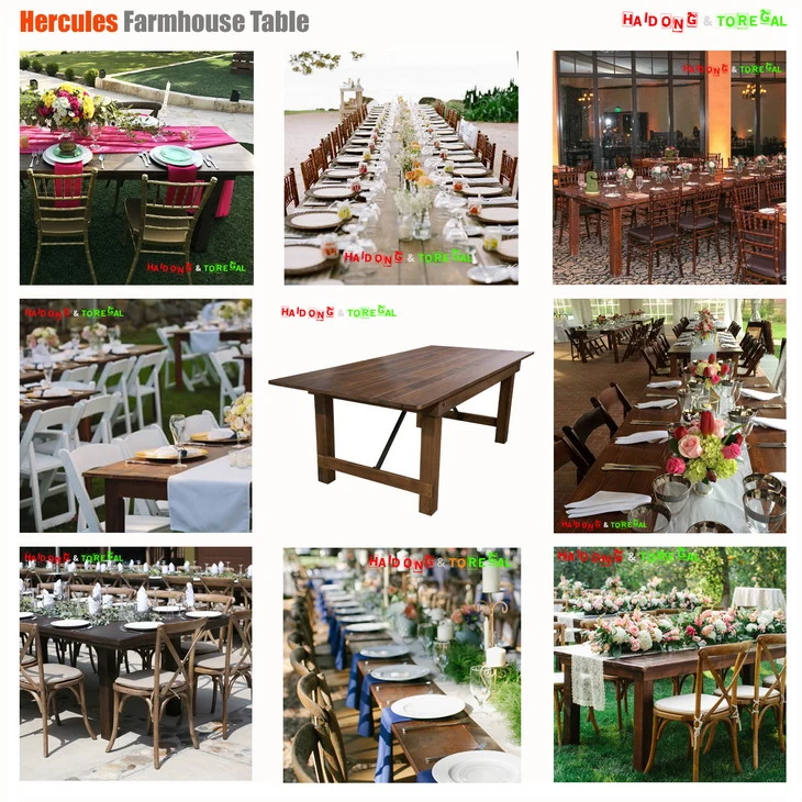 Solid Wood Wedding Event Rustic Farm Folding Restaurant Dining Table