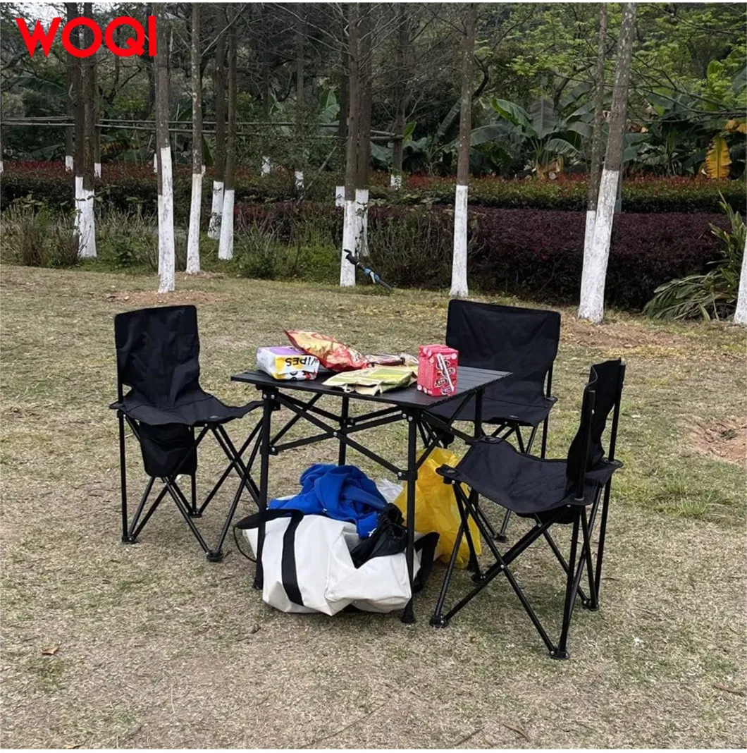 Woqi Folding Camping Table 4 Chair Set, Lightweight Folding Portable Table Strap