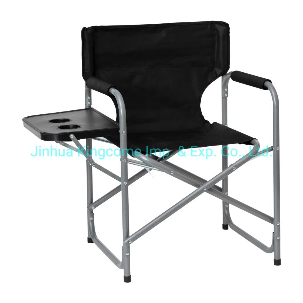 Folding Black Director&prime; S Camping Chair with Side Table and Cup Holder Fishing Chair