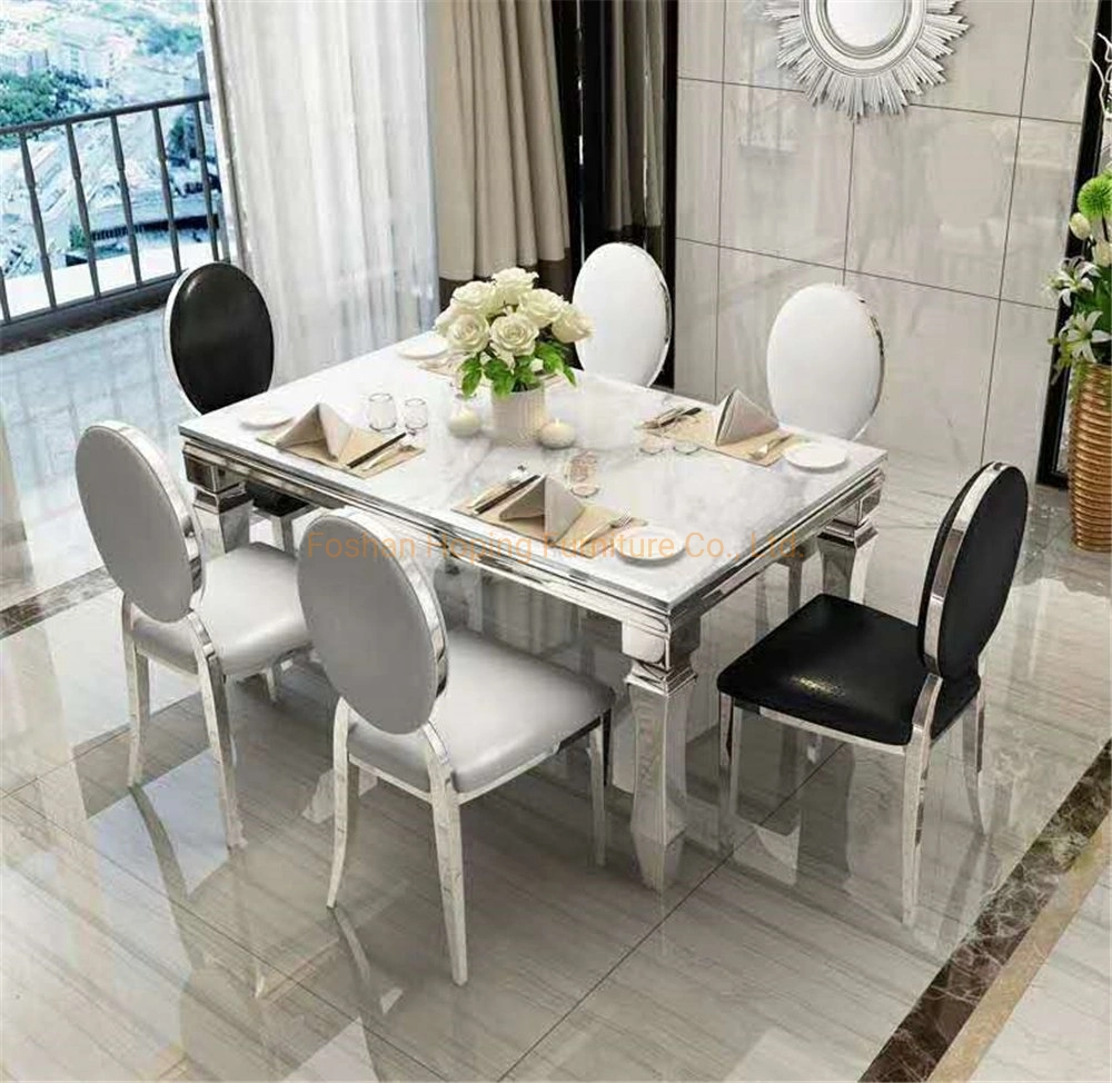 Modern Resell Rent Coffee Side Couch Table Outdoor Banquet Dining Chair Folding Round Marble Glass Woof Top Barcelona Dining Table Chair Set