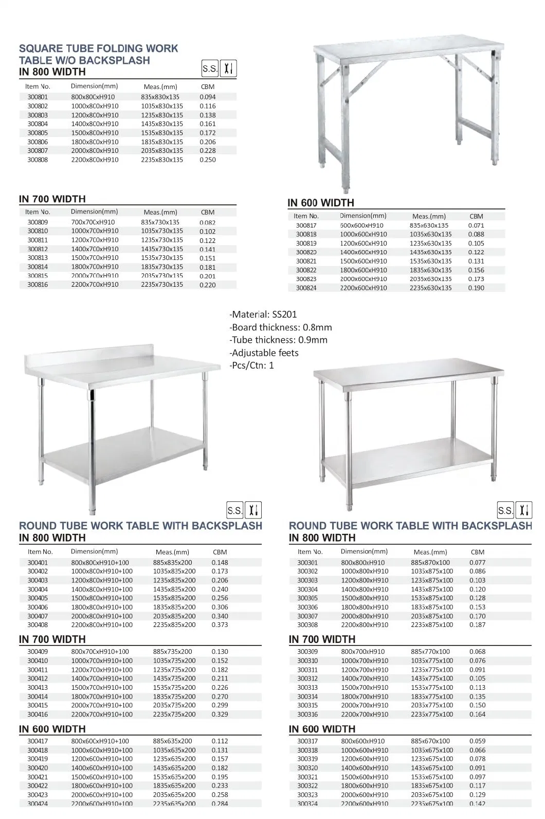 Heavybao Kitchen Stainless Steel Portable Folding Work Table