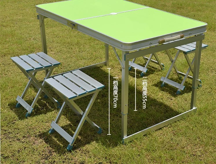 Aluminum Folding Picnic Table with 4 Benches 4 Person Adjustable Height Portable Camping Table and Chairs Set