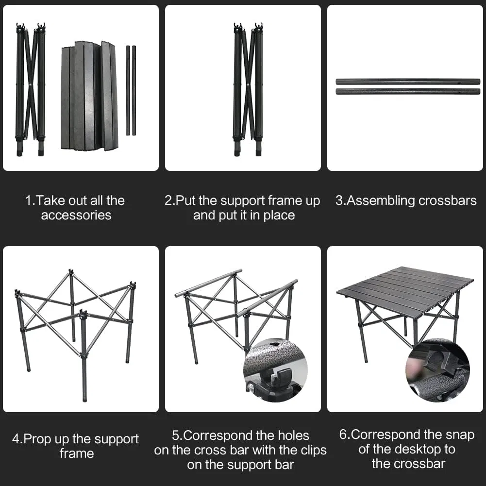 Woqi Folding Camping Table 4 Chair Set, Lightweight Folding Portable Table Strap