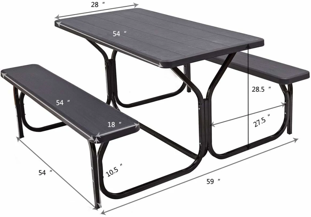 Wood Grain Garden Patio Camping Park Picnic Foldable Outdoor Table and Chair Set with Bench