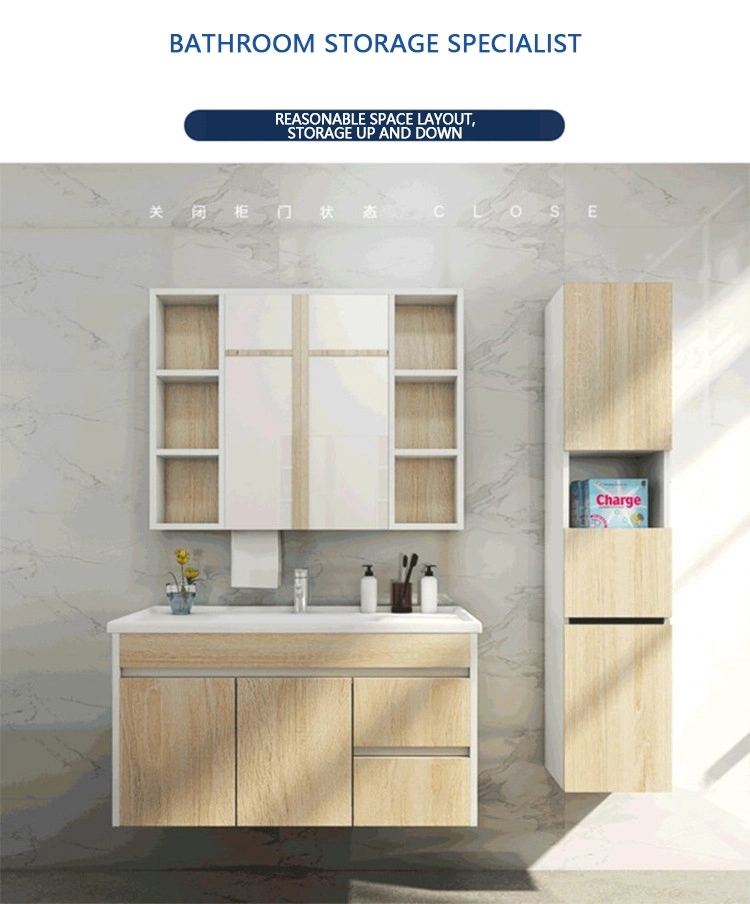 Hotel Wall Hung Porcelain Tops Mirrored Bathroom Vanity