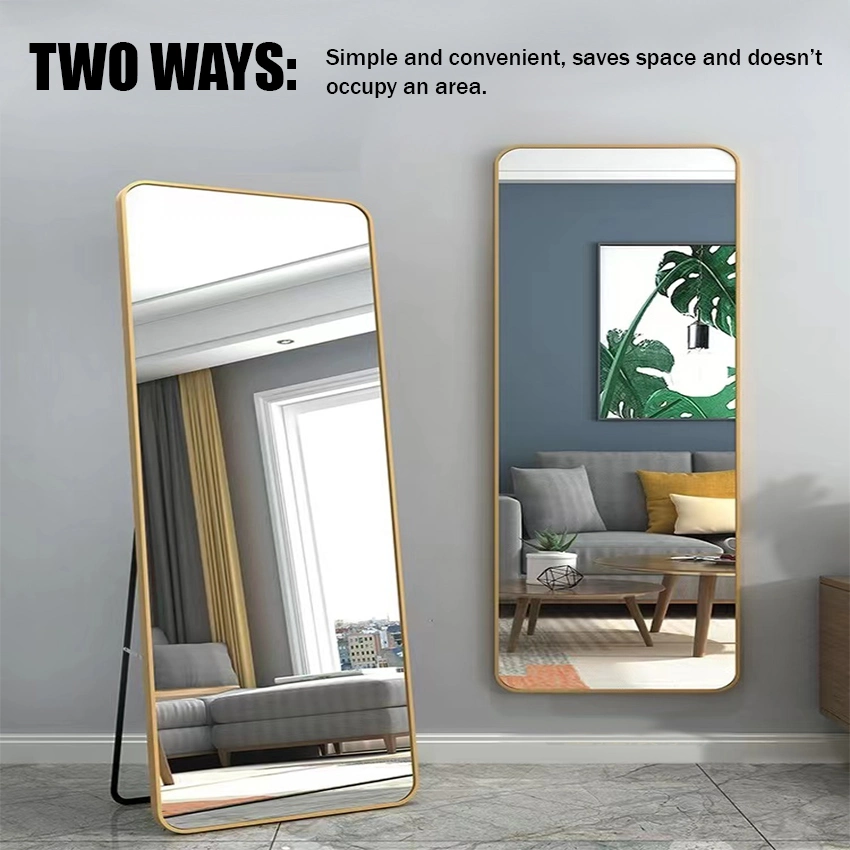 Black Gold Aluminium Alloy Frame Full Length Standing Silver Mirror Standing Mirror