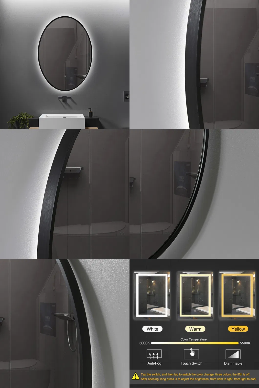 Wall Mounted Hotel Framed LED Illuminated Bathroom Mirror Touch Switch Mirror with LED Backlit