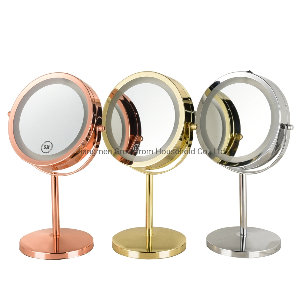 Rose Gold Chrome Classic LED 7 Inch Table Standing Mirror