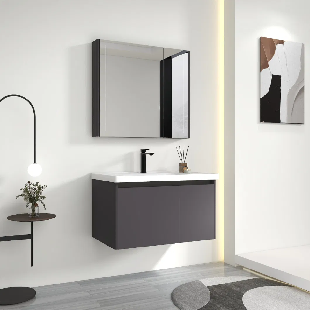 Modern Wall Mounted Plywood Ceramic Basin Bathroom Cabinet with Mirror