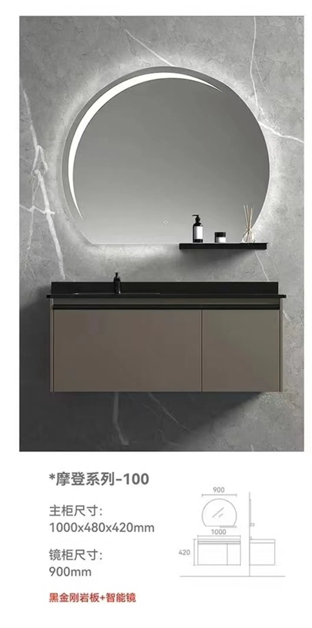 Manufacturer Luxury Custom Design Sintered Stone Cabinet Basin and LED Light Mirror