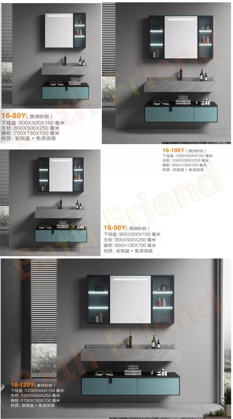 Bathroom Furniture Sanitary Ware Wall Mounted and Standing Bathroom Cabinet with LED Light Mirror Suit