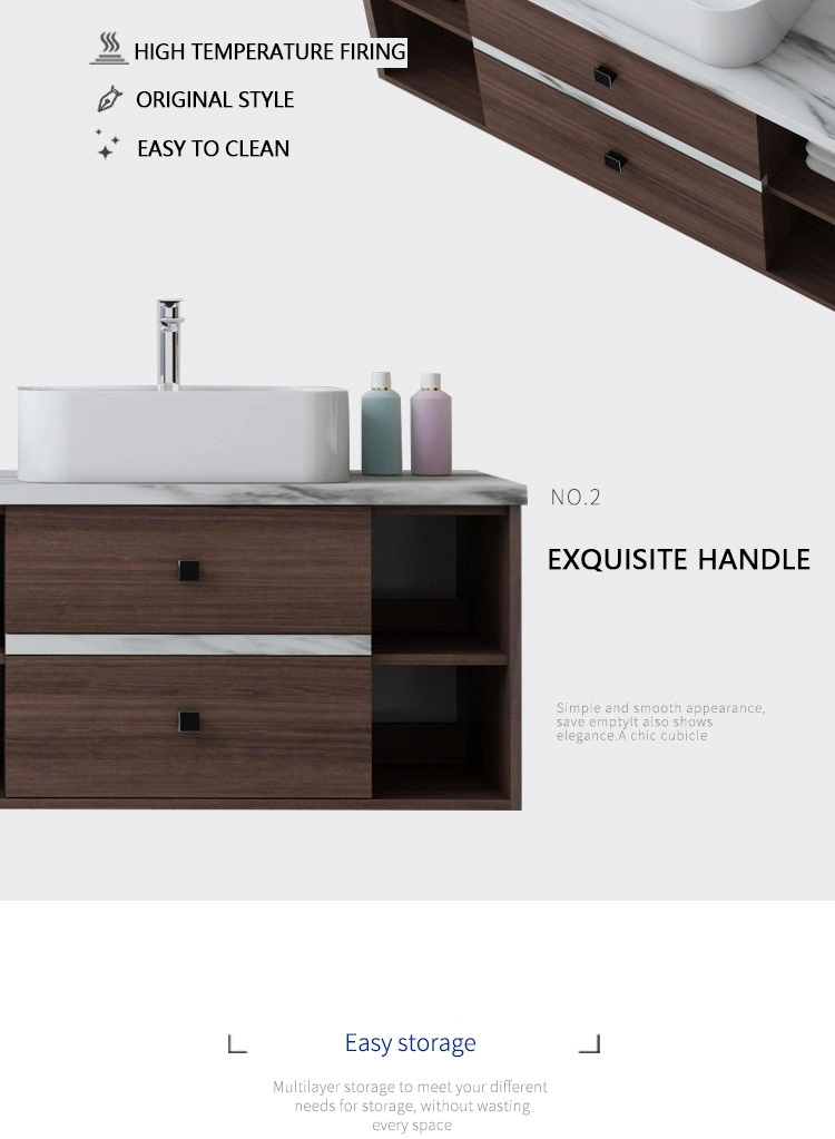 Hotel One Piece Marble Tops Foshan Mirrored Bathroom Vanity Wood