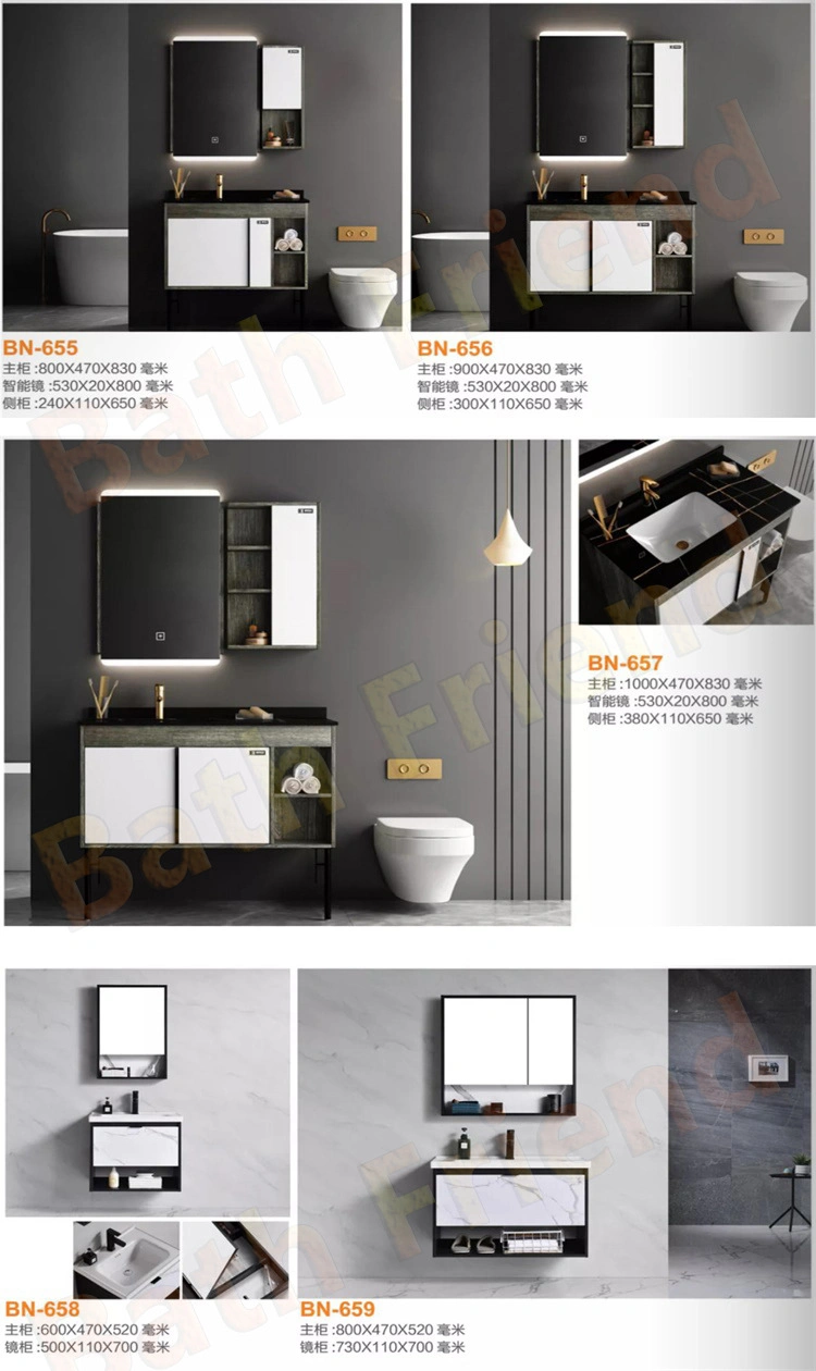 Bathroom Furniture Sanitary Ware Wall Mounted and Standing Bathroom Cabinet with LED Light Mirror Suit