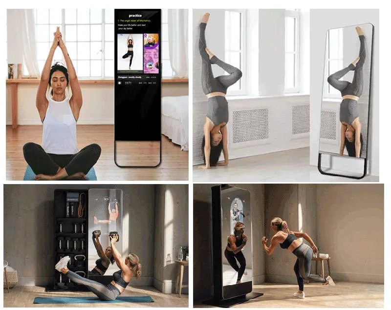 Smart Home Fitness Mirror Interactive Magic Glass TV Display Digital Signage Kiosk Touch Screen Mirror for Fitness Workout Sports Exercise Yoga