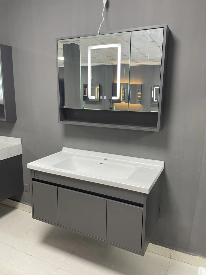 Grey Modern Wall Mounted Bathroom Cabinet with Intelligent Mirrors