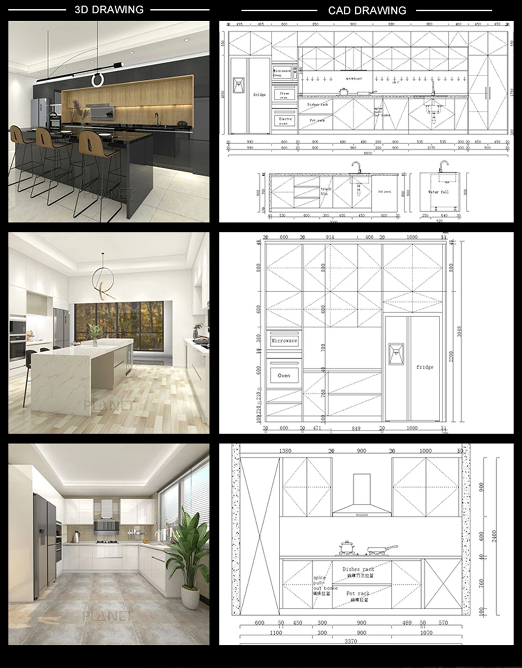 Modern Modular Designs L-Shape Built in Cupboards Kitchen Cabinet with Drawers