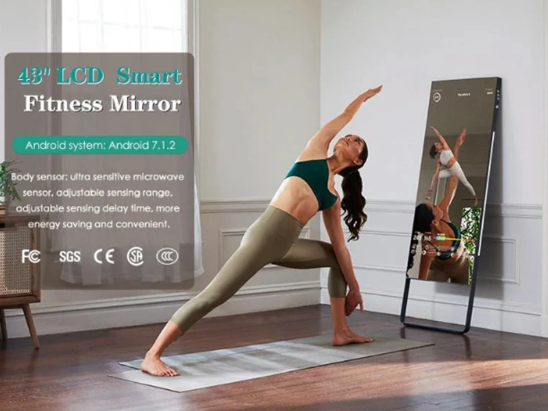 Smart Home Fitness Mirror Interactive Magic Glass TV Display Digital Signage Kiosk Touch Screen Mirror for Fitness Workout Sports Exercise Yoga