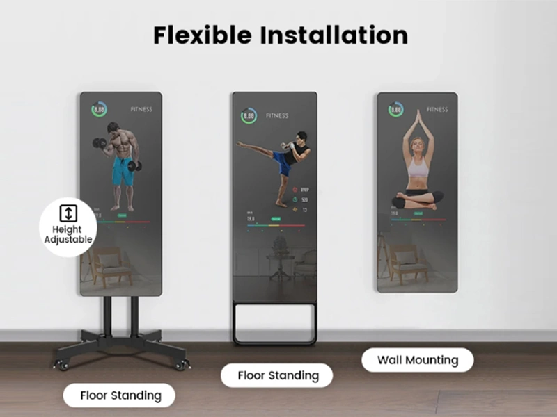 Smart Home Fitness Mirror Interactive Magic Glass TV Display Digital Signage Kiosk Touch Screen Mirror for Fitness Workout Sports Exercise Yoga