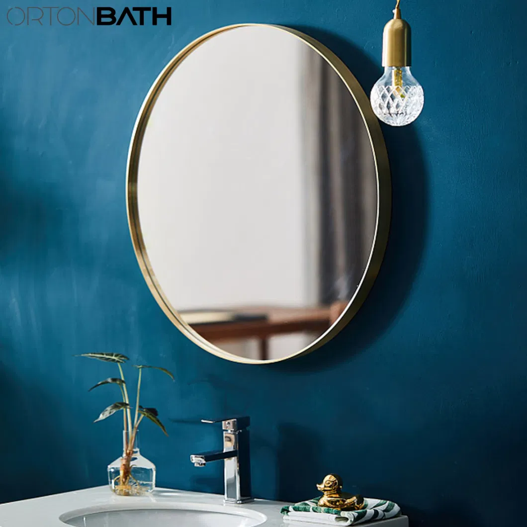 Ortonbath Round Wide Gold Metal Framed Circle Bath Home Smart Wall Mounted Non-LED Mirror Bathroom Designer Art Mirror