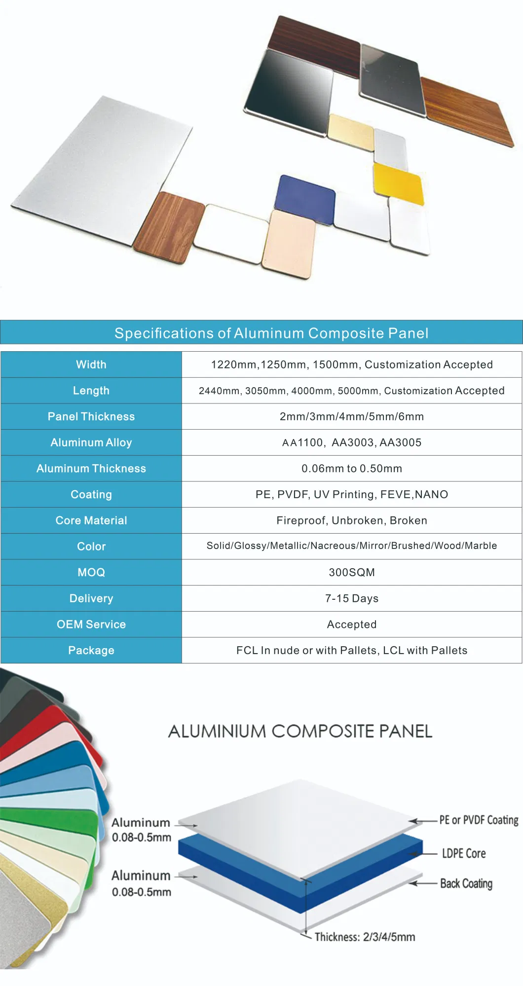 Anodized Treatment Mirror ACP Acm Sheet Aluminium Composite Panel Gold Silver Mirror Face