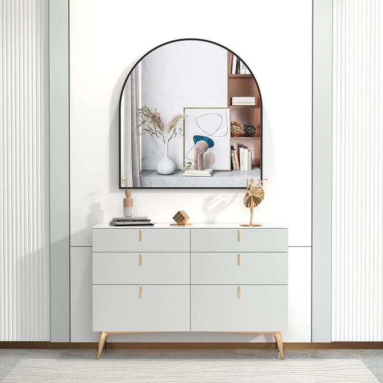 Wholesale Gold Aluminum Frame Decorative Modern Dressing Room Wall Full-Length Arch Glass Mirror